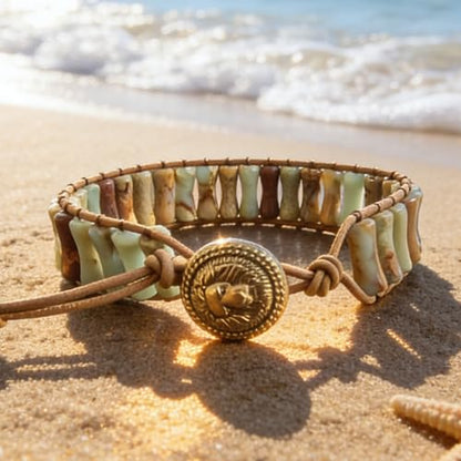 Plumiss Women Boho Handmade Natural Stone Crystal Leather Bead Wrap Bracelets Collection - style: Agalmatolite N