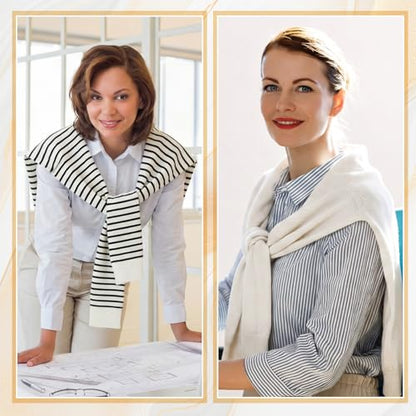 Janmercy 3 Pack Sweater Shawl Wraps for Women Knitted Striped Casual Shawls Knotted Scarves Bulk Cape Shoulder Fashion Wrap - color: Black White Striped