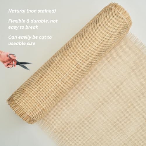 Rattan Cane Webbing Roll 24" x 24” Square Radio Weave Rattan Fabric for Furniture DIY | Durable Natural Caning Material for Cabinet Door Inserts, Decor, Crafts