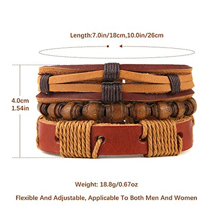 HZMAN Wrap Bracelets Men Women, Hemp Cords Wood Beads Ethnic Tribal Bracelets, Leather Wristbands - style: Wooden bead style 2