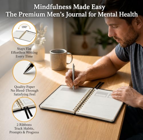 Journal for men: mental health journal with prompts for mindfulness, self care, gratitude & anxiety relief | make a happy man w/this gift | spiral