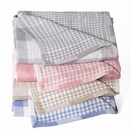Cotton Muslin Throw Blanket with Buffalo Check Pattern, Vintage Indoor and Outdoor Use, Reversible and Breathable Fabric for Yard Picnics, King Size 104" x 94", Bedding or Chair Cover, Blue - color: Root={'value': "['Blue']"}, size: \'King (104" x 94")\'