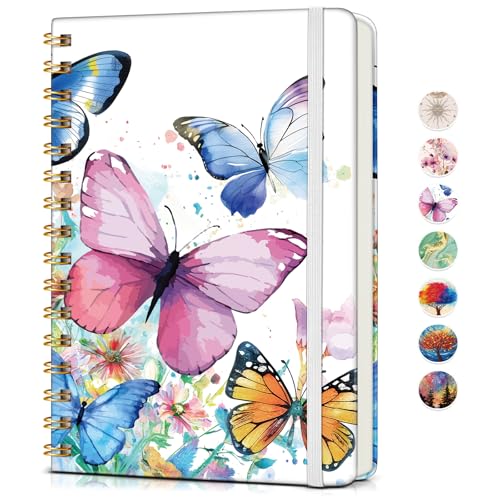 Lined Spiral Journal Notebook for Women, A5 Cute Hardcover Spiral Journals for Writing, 150 Pages Pretty College Ruled Notebooks for Work & Note Taking, 5.75" x 8.38", Butterflies in the Blooms - color: Butterflies in the Blooms, size: Line