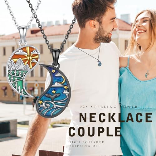 Yin Yang Necklaces for Women Men 925 Sterling Silver Pendant Necklace Yin Yang Jewelry for Women Men Couples - style: Mountain Sea