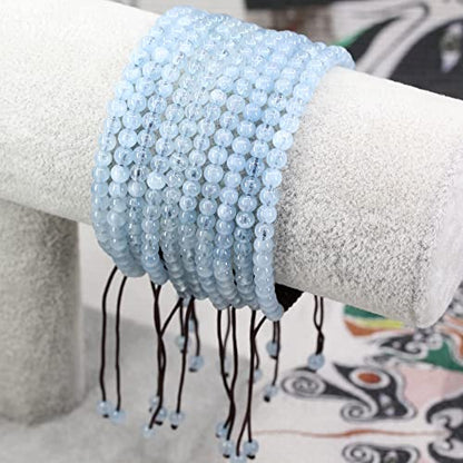 Keleny Natural Gemtones 4mm Round Beads Crystal Adjustable Braided Macrame Tassels Bracelets Unisex - color: Blue Aquamarine