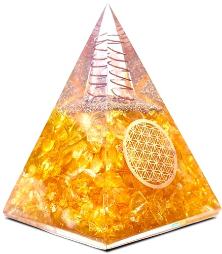 Orgone Citrine Pyramid for Success Handcrafted Orgonite Crystal Pyramid for Energy Balance, Meditation, Home Decor & Chakra Support - color: Citrine