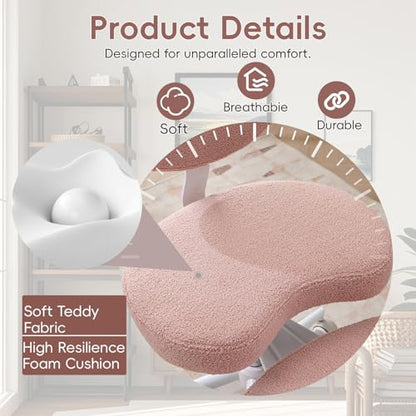 Meditation Chair with Wheels, Ergonomic Criss Cross Chair, Adjustable ADHD Floor Sitting Chair, Swivel Cross Legged Office Chair with High Back, Kneeling Posture Chair, Teddy Fabric,Pink - color: （teddy Fabric）pink