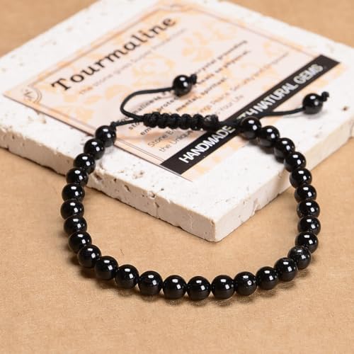 MASSIVE BEADS Handmade Yoga Natural Stone Crystal Healing Power Energy Gifts for Unisex Adult Bracelet Macrame Adjustable - color: Black Tourmaline(Super Protection), size: 6mm