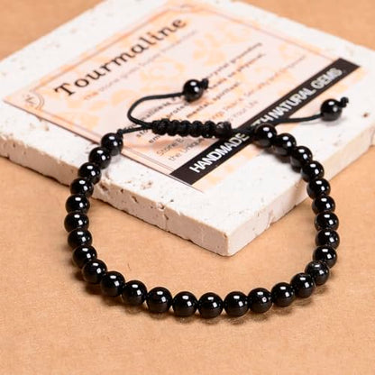 MASSIVE BEADS Handmade Yoga Natural Stone Crystal Healing Power Energy Gifts for Unisex Adult Bracelet Macrame Adjustable - color: Black Tourmaline(Super Protection), size: 6mm