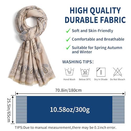 QIUTIMIY Pashmina Shawl Wraps for Womens Winter Scarf Reversible Pattern Designer Ladies Shawls and Wraps for Evening Dresses - color: Flower5-beige