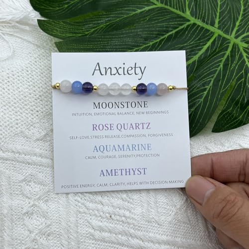 Healing Crystal Bracelet for Women/Men Crystal Bracelets Spiritual Natural Healing Crystal Stones Bracelet Empath Protection Crystal Bracelet Healing Crystal Jewelry - color: Anxiety