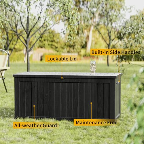 200 Gallon Outdoor Storage Box Patio Deck Box Waterproof, Resin Lockable Outside Large Storage Bin for Pool Cushion Furniture, Garden Tools UV-Resistant, Black