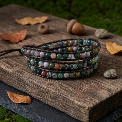 YGLINE Natural Stone Wrap Bracelet for Women Boho Bracelets Healing Crystal Beaded Bracelet Adjustable 3/5 Wraps Bracelet Handmade Birthday Gifts for Women - color: agate-3w