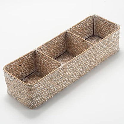 Seagrass Storage Basket 3 Sections Woven Shelf Baskets with Compartment (Whitewash, 14.6inch x 4.7inch x 3.1inch) - color: Whitewash 3 Sections without Lid