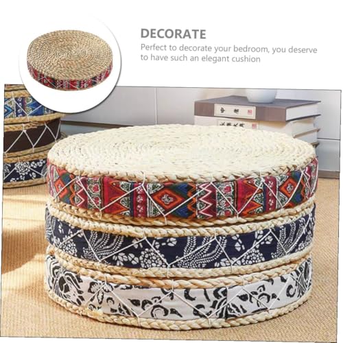 Woven Meditation Cushion Floor Pad Round Straw Sitting Mat 30cm Diameter 7cm Height Handmade Floor Cushion for Adults Yoga and Zen Seating