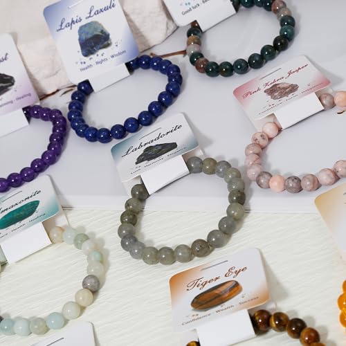BOMAIL 9Pcs Healing Crystal Bracelets for Women Men 4mm 6mm 8mm Natural Stone Beaded Stretch Bracelet Set Handmade Gemstone Reiki Spiritual Jewelry Gifts - color: C:8mm