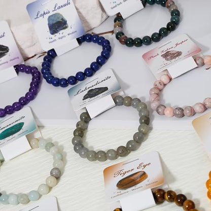 BOMAIL 9Pcs Healing Crystal Bracelets for Women Men 4mm 6mm 8mm Natural Stone Beaded Stretch Bracelet Set Handmade Gemstone Reiki Spiritual Jewelry Gifts - color: C:8mm