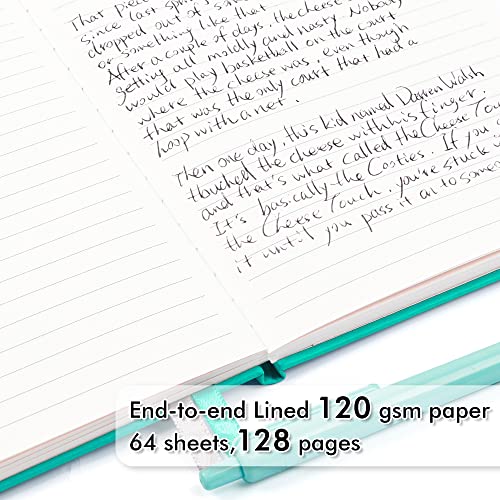 feela 3 Pack Notebooks Journals Bulk, Hardcover Notebook Classic Ruled Lined Journals with Pen Holder for Women Girls School Business Supplies, with 3 Black Pens, 120 GSM, 5.1”x8.3”, A5, Aqua - color: 3 Aqua