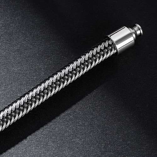 Men's Leather Bracelet, Stackable Stainless Steel Clasp Bracelets for Men Stylish Birthday, Thanksgiving, Valentine's Day Gift for My Man - style: 8.2" Gunmetal Color Button