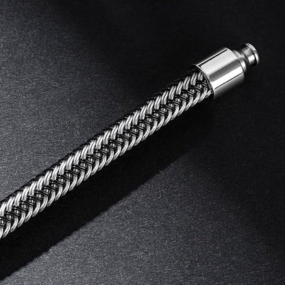 Men's Leather Bracelet, Stackable Stainless Steel Clasp Bracelets for Men Stylish Birthday, Thanksgiving, Valentine's Day Gift for My Man - style: 8.2" Gunmetal Color Button