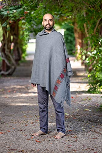Meditation Shawl or Blanket, Vegan Wool Wrap, Oversize Scarf, Indian Blanket. Unisex - color: Grey