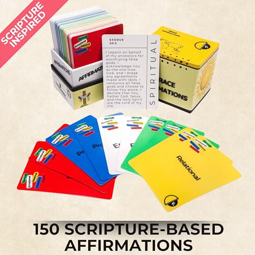 Bible Verse Cards – 150 Christian Affirmation Cards with Scripture Reflections to Renew the Mind & Overcome Challenges | Devotional Cards for Prayer, Personal Growth & Groups | Grace Affirmations - color: Yellow
