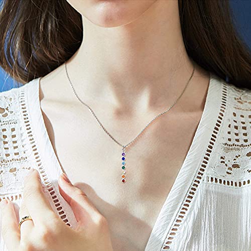 TANGPOET 7 Chakra Necklace for Women 925 Sterling Silver Healing Stone Pendant Necklace Reiki Meditation Jewelry Gifts for Mom Wife Yoga Lover Birthday Christmas Stocking Stuffers