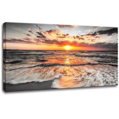Yxbhhym-Bedroom Wall Decor Beach Wall Art Black and White Sunset Canvas Prints Art Seascape Prints Poster Ocean Room Decor Painting Large Pictures for Living Room Decoration Office Décor - color: Beach sunset 3, size: 40"L x 20"W