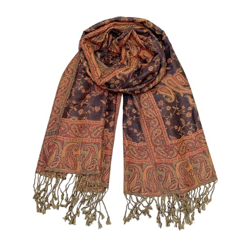 Pashmina Scarf for Women Shawls and Wraps Reversible Paisley Vintage Jacquard Soft Silky Rave Scarves Men - color: Black Red