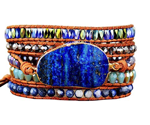 Boho Wrap Bracelet for Women, Handmade Natural Imperial Jasper Multi-Layer Stone Beaded Bracelet, Bohemian Healing Crystal Stone Jewelry Gifts - color: Lazuli