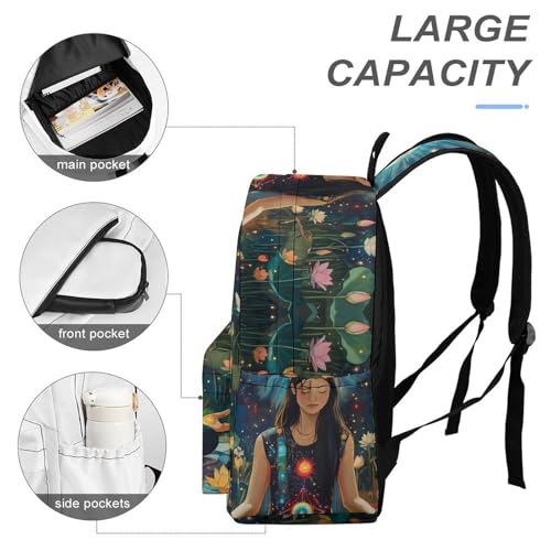 Seven Chakra Yoga Meditation Cute Backpack Printed Shoulder Bag Travel Daypack Camping Work Bags for Men Women