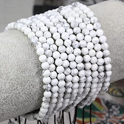 Keleny Natural Gemtones 4mm Round Beads Crystal Adjustable Braided Macrame Tassels Bracelets Unisex - color: White Howlite