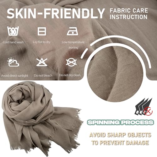 Women Summer Scarfs Large Long Lightweight Linen Beach Gauze Shawl Wrap 75”×43” - color: Khaki