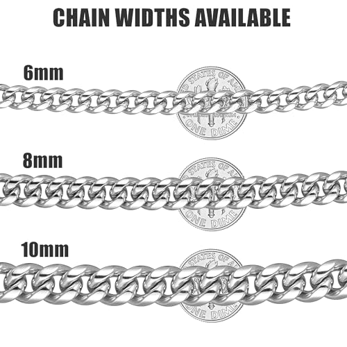 Chain for Men Stainless Steel Cuban Link Chain Necklace Silver Toned Mens Necklaces 18, 20, 22, 24, 26 Inch - size: 26 Inches, style: 6mm width-stainless steel