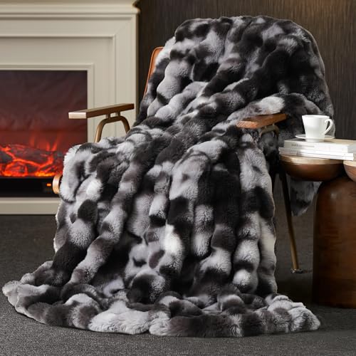 Amélie Home Faux Fur Throw Blanket, Ultra Soft Fuzzy Plush Bubble Blanket for Couch, Bed & Living Room, 60"x80", Tie-dye Black - color: Tie-dye Black, size: 60" x 80"