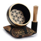 Ajuny Tibetan Singing Bowl Set - Handcrafted Meditation Brass Sound Bowl with Stick and Cushion for Yoga, Chakra Healing, Mindfulness and Stress Relief Spiritual Gifts - Gold Black