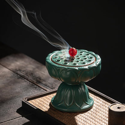 Antique Ceramic Plate Zen Lotus Office Chinese Style Ornaments Waterfall Stand - color: B