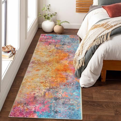 Lahome Modern Abstract Runner Rug - 2x6 Colorful Runners for Hallways Non Skid Laundry Room Rug Washable Carpet Runner, Rainbow Soft Non Slip Indoor Throw Runner for Bedroom Kitchen Bathroom - color: Galaxy, size: 2' x 6'