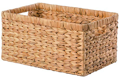 Natural Woven Water Hyacinth Wicker Rectangular Storage Bin Basket with Handles, Large - size: Large