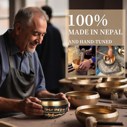 AKLOT HandMade Meditation Singing Bowl: Tibetan Sound Bowl Set with Pure Tone, Sound Bath Bowl with Cushion, Mallet, Carry Bag, Spiritual Gift for Chakra Clearing, Yoga, Prayer, Relaxation (5 Inch) - color: 5 inch Black