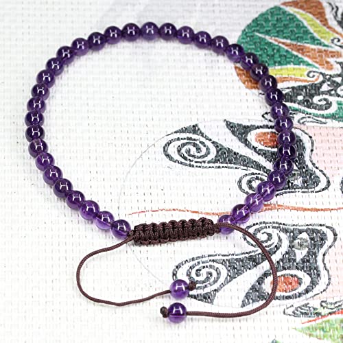 Keleny Natural Gemtones 4mm Round Beads Crystal Adjustable Braided Macrame Tassels Bracelets Unisex - color: Purple A Grade Amethyst