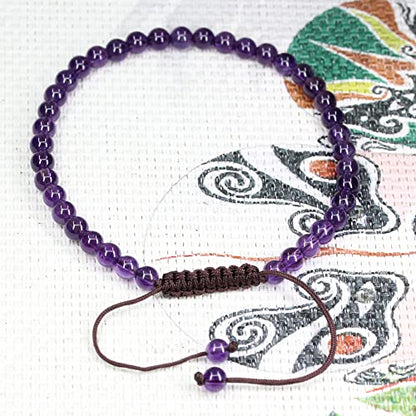 Keleny Natural Gemtones 4mm Round Beads Crystal Adjustable Braided Macrame Tassels Bracelets Unisex - color: Purple A Grade Amethyst