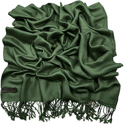 CJ Apparel Solid Color Tassels Design Nepalese Shawl Scarf Wrap Stole Throw Head Wrap Pashmina Gift Hand Made in Nepal New - color: Dark Green Mix