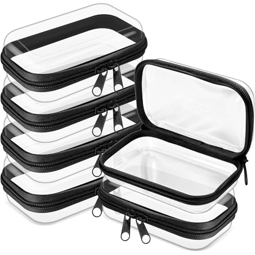 6 Pcs Clear Hard Zipper Case Plastic Zipper Pouches Transparent Makeup Bag Pencil Case Pouches Toiletry Diaper Bag for Travel Toy Storage Organizer Bins(Black,5 x 3 x 2 Inch) - color: Black, size: 5 x 3 x 2 Inch