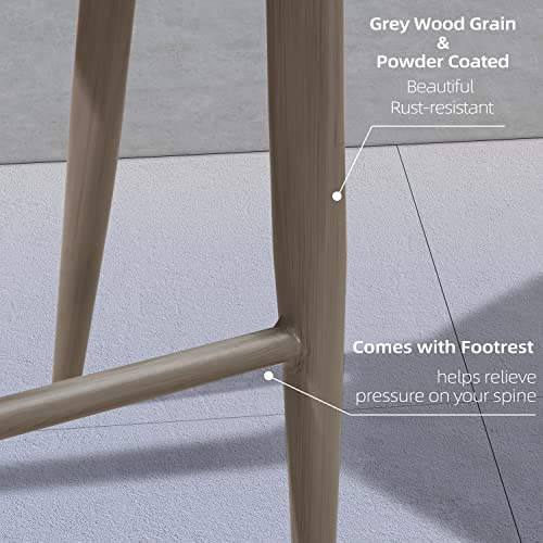 PURPLE LEAF Counter Height Bar Stool Set of 2 Modern Aluminum Rattan Wicker Outdoor Barstools with Backrest and Cushion for Kitchen Lawn Pool Bar Chairs Grey