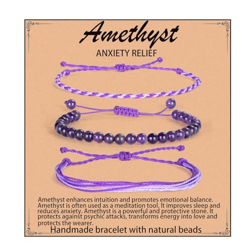 QOGIR Handmade Healing Bracelet,6mm Natural Gem Stone Bracelet rope bracelet - color: Amethyst(Spiritual Awareness), size: 6mm