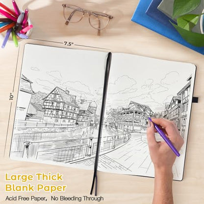 Blank Notebook, Hardcover Sketch Book, 8.5" x 11" Large Blank Journal, No Bleed Thick Paper Sketchbook for Drawing, Unlined Notebook Journal for Women Men, A4 Leather Sketchbook, Lay Flat, Yellow - color: Yellow