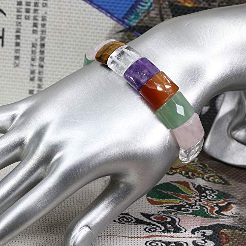 Keleny Gemstones Semi Precious 15mm Square Grain Faceted Beaded Stretch Bangle 7.5 Inch Unisex - color: Assorted Mix Stone