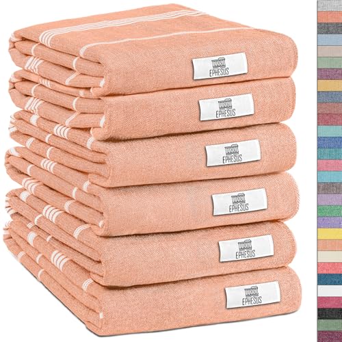 EPHESUS TOWELS Turkish Hand Towels - Set of 6 | 18" x 30" - Decorative Boho Turkish Hand Towel for Bathroom, Kitchen, Guest, Face, Hair, Tea, Dishcloth (Sultan, Salmon) - color: Salmon