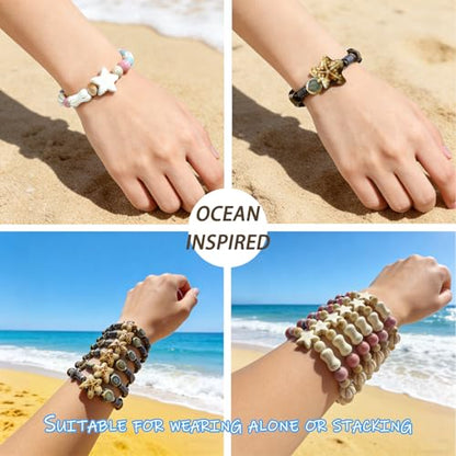 Unisex Stretchy Ceramic Bracelet - Handmade Ocean Beach Boho Jewelry, 1280℃ High-Fired Waterproof Hypoallergenic, Stackable for Women Men, Ideal Gift for All Occasions - color: Dark color